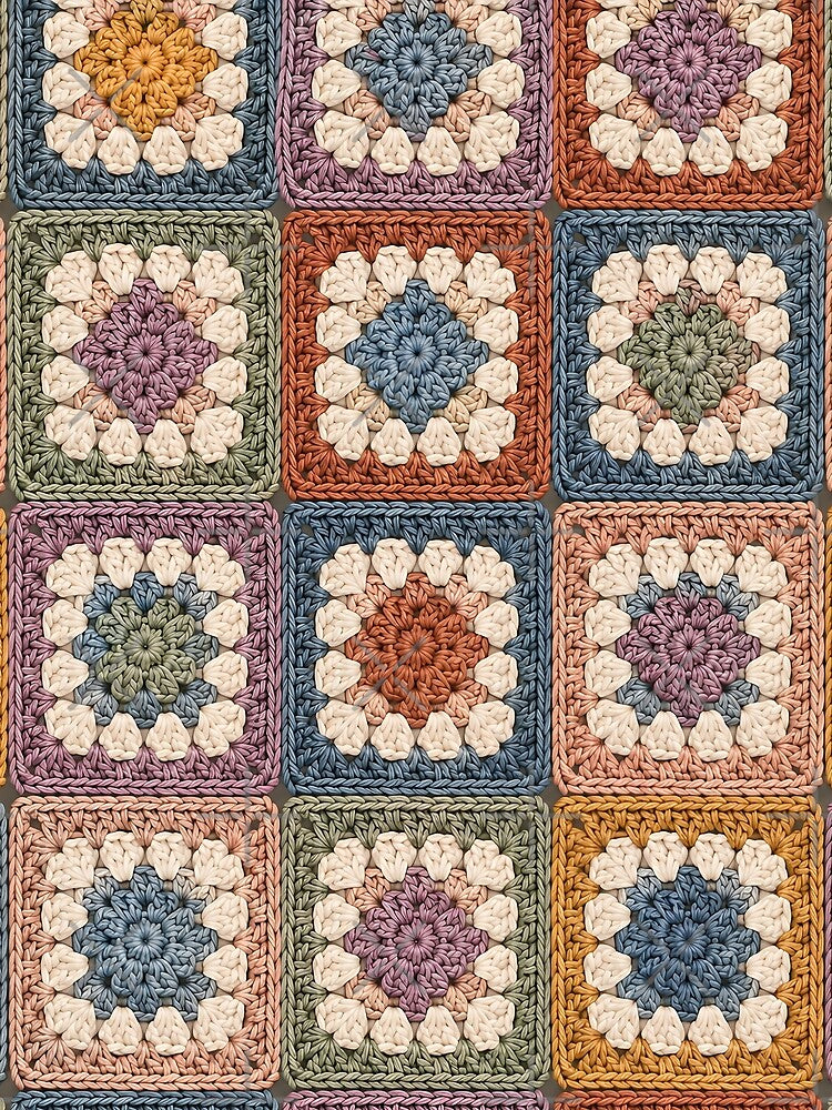 Vintage Crochet Granny Squares Pattern – Cozy Handmade Yarn Mosaic by blankTeeShirt