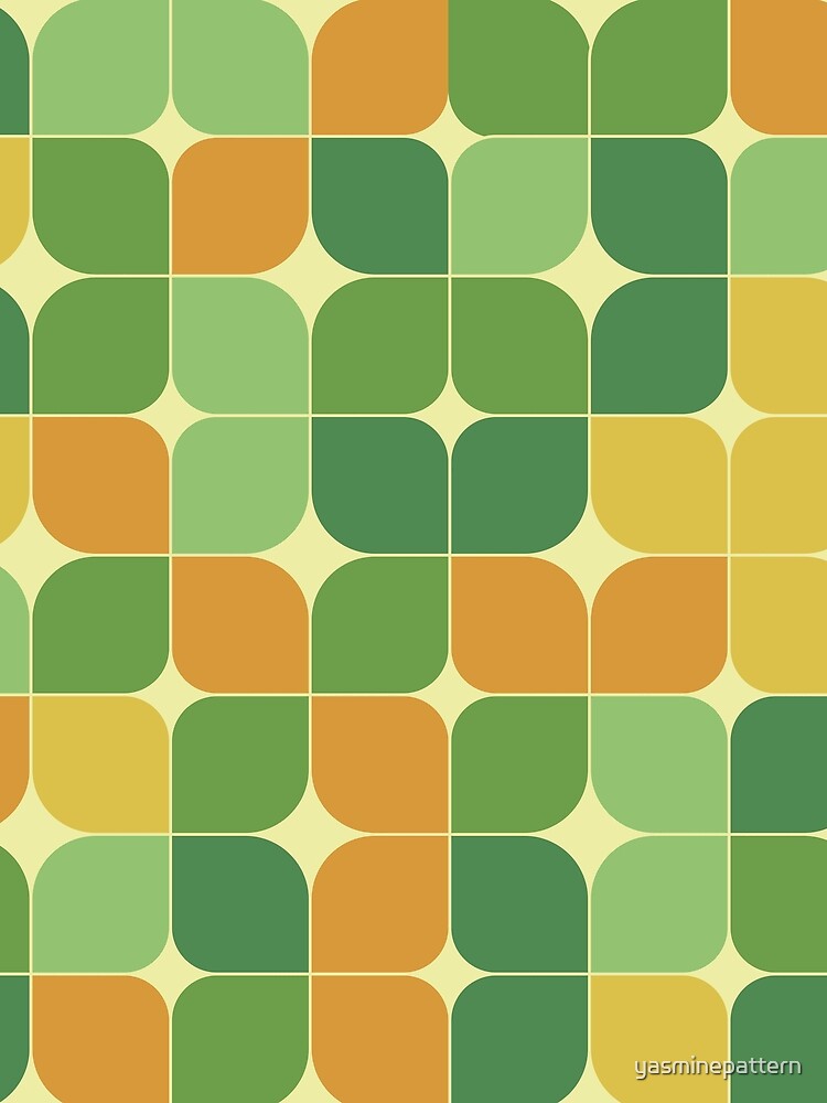 Abstract retro 70s geometric green and orange  leaves by Yasminepatterns