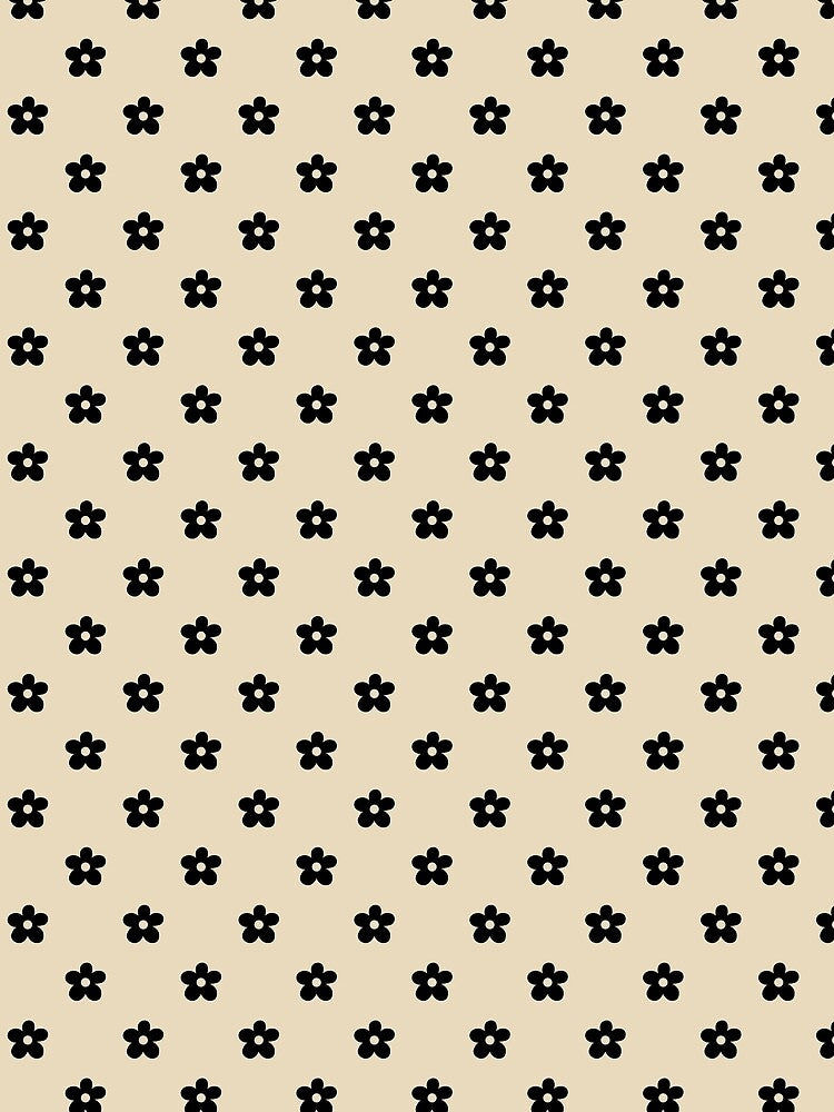 Cream Black Flower Pattern Gift For Mom or Girls Minimalist Daisy | Retro Floral Print Gift For Students or Best Friend Vintage 60s Daisy Pattern by VivaFy