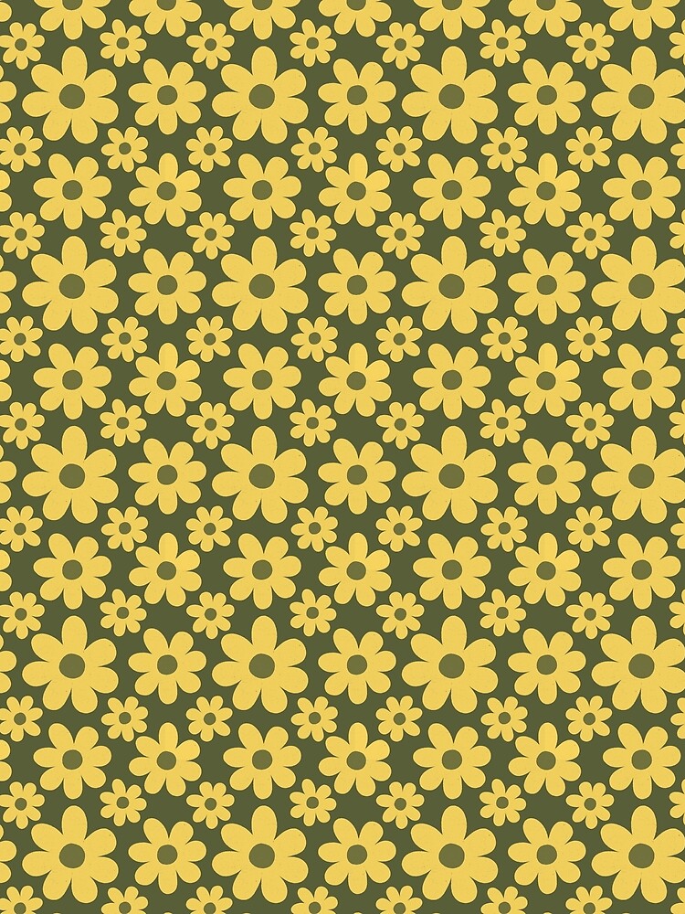 Retro Mustard Yellow Daisy Floral Pattern | Vintage 70s Groovy Yellow and Green Spring Flowers | Minimalist Mustard Yellow Daisy Botanical Pattern | Mustard Yellow Floral Design by VivaFy