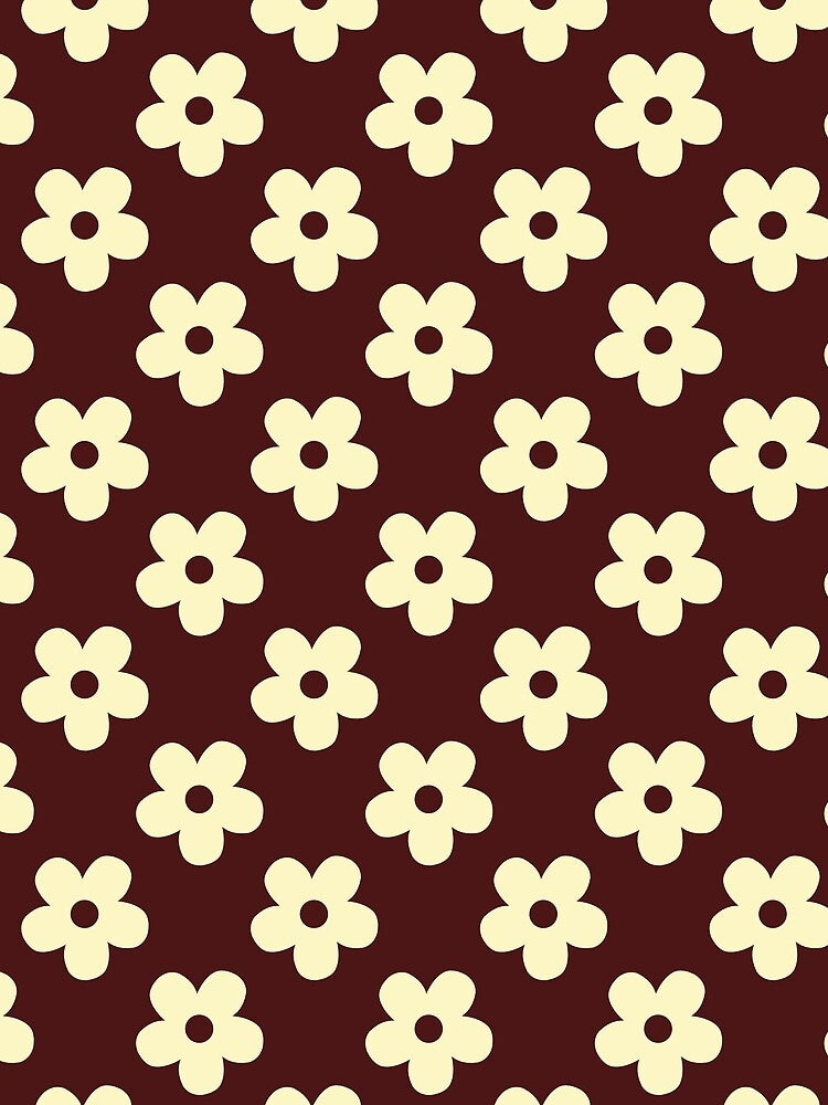 Dark Brown and Cream Retro Floral Pattern | Vintage Brown and Cream Flowers Pattern | Cottagecore Botanical Pattern | Preppy Vintage Daisies | Japanese Kawaii Daisies Floral Pattern by VivaFy