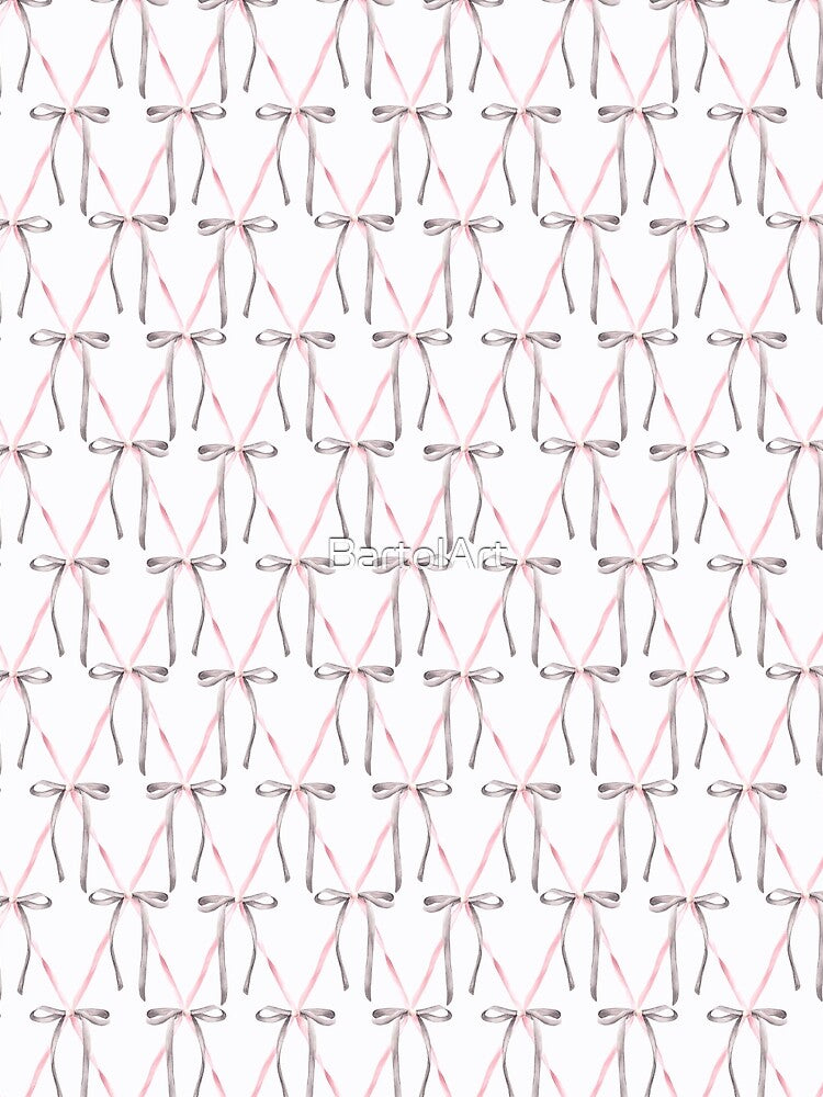 Grey and Pink bows seamless pattern Watercolor ribbon, Girl coquette diamond lattice design illustration by BartolArt
