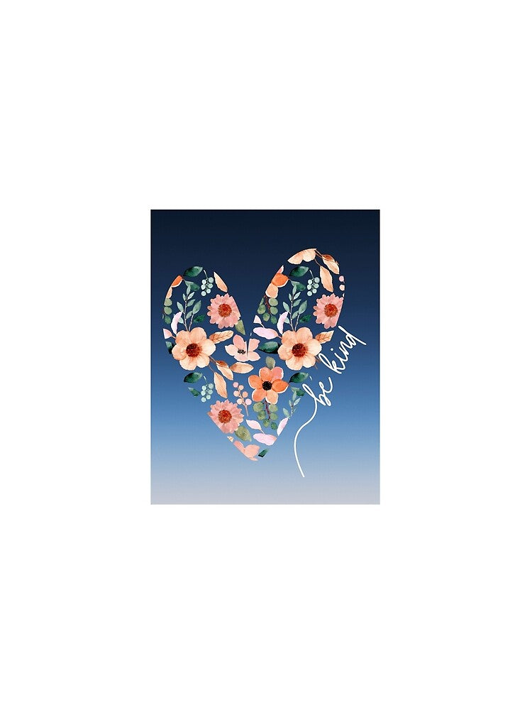Peach and Dark Blue Watercolor Floral Heart T Shirt by SVSocialH