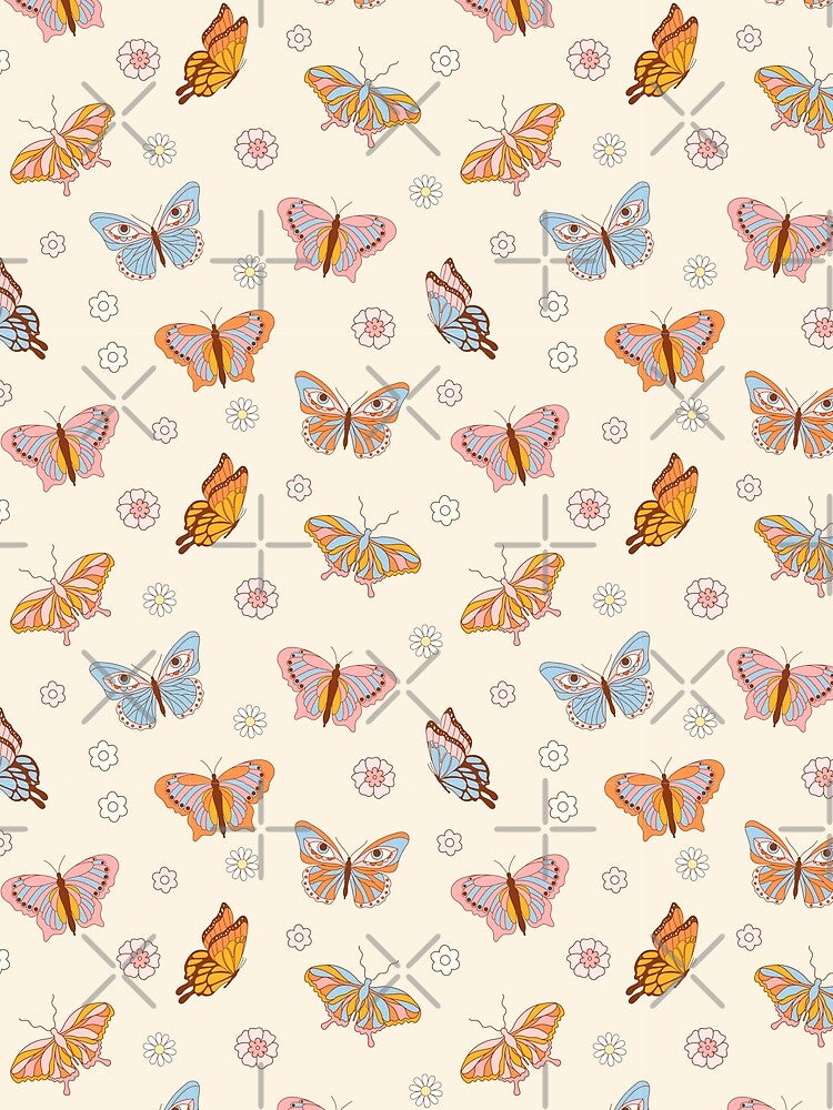 Retro butterfly repeating pattern, 70s aesthetic, 70s colours by CEB1700