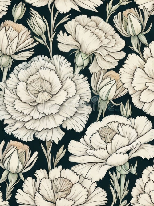 "Hand Drawn" White Carnations by Sun-Soles