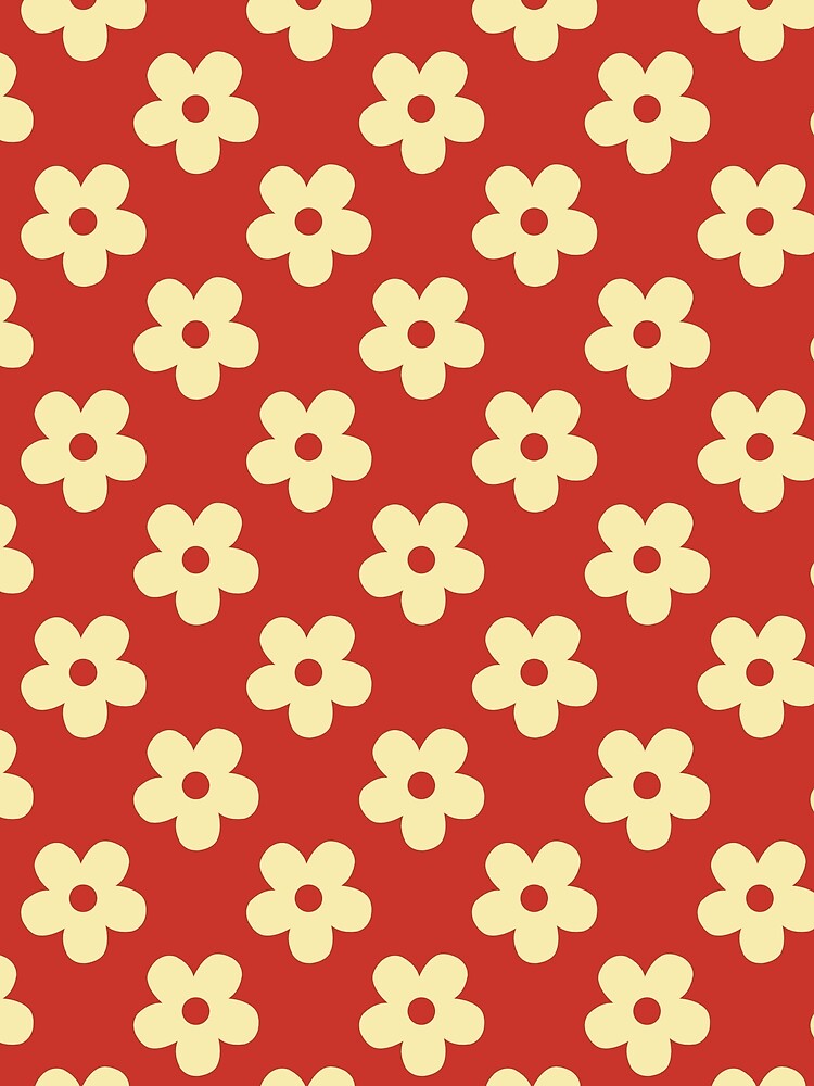 Cute Retro Floral Pattern | Vintage Red and Yellow Flowers | Retro Cottagecore Botanical Pattern | Preppy Vintage Daisies | Strawberry Red and Banana Cream Floral Pattern by VivaFy