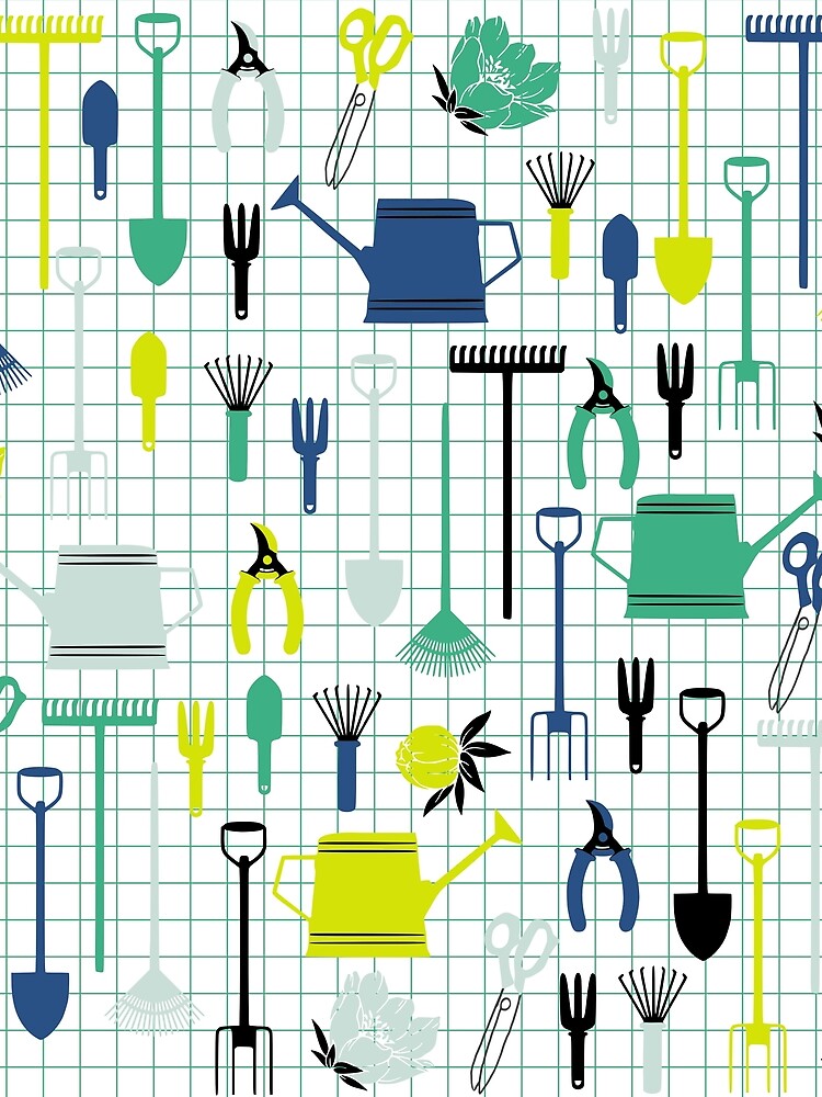 Cute Gardening Tools in green and blue by kapotka