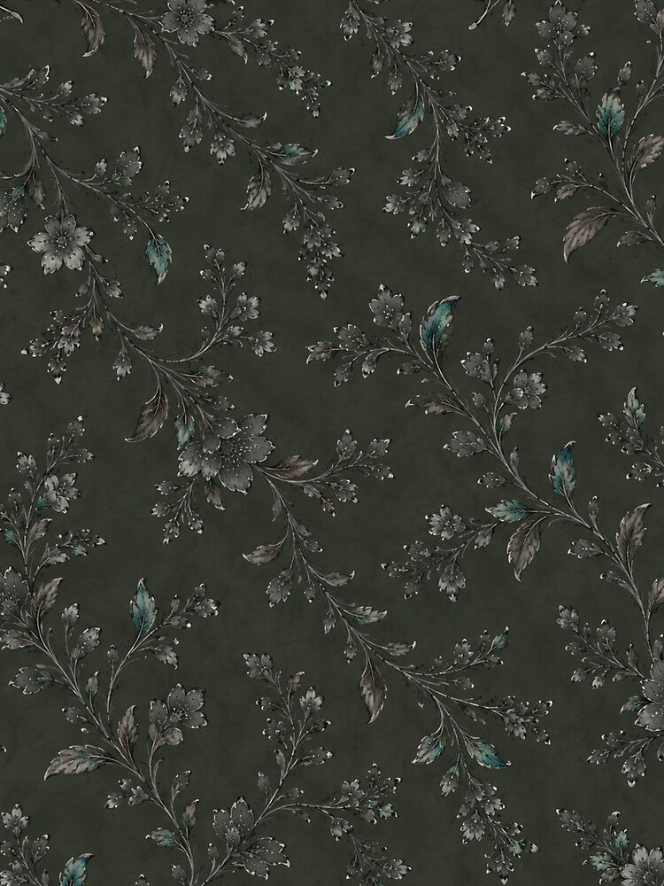 Dark Botanical Garden – Teal & Silver Vintage Floral Pattern by HO•Designs