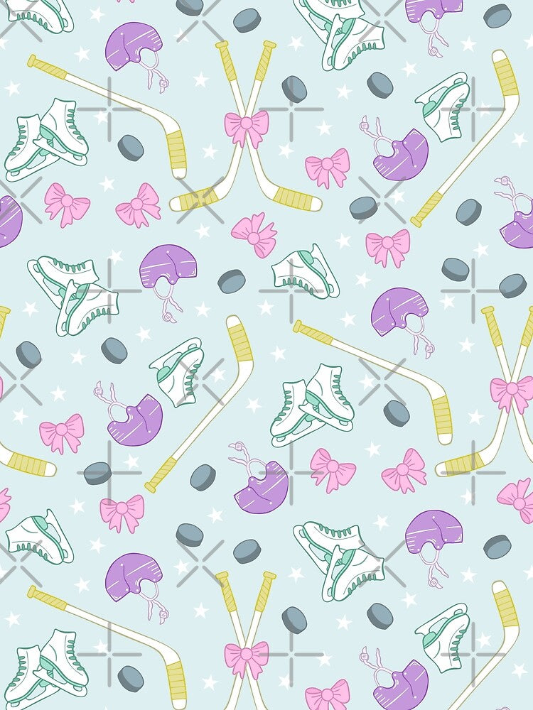 Pastel Girls Ice Hockey Pattern Sports Club Coquette Print by Fern and Quill