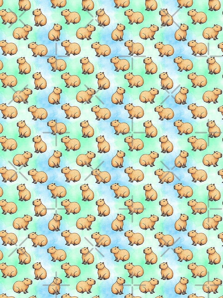 Blue Green Watercolor Capybara Pattern by MythicPrompts