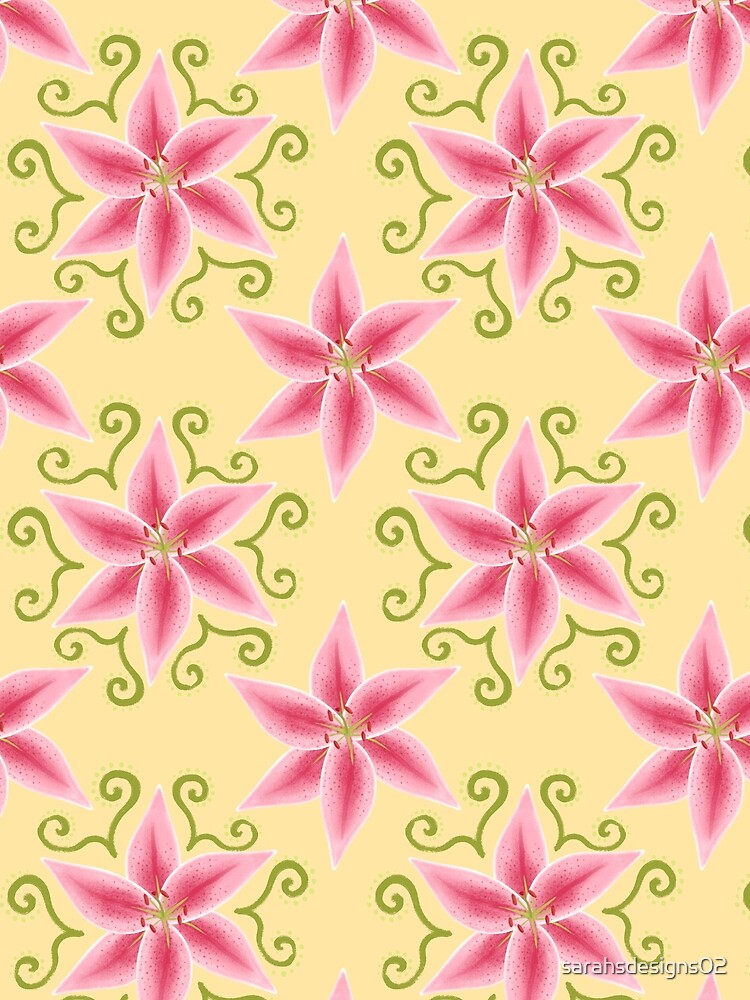Pink Lily Pattern Pastel Yellow by sarahsdesigns02