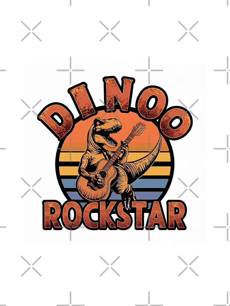 Vintage t-shirt, with a dinosaur playing the guitar, with the lyrics "Dino Rockstar" by gulka8