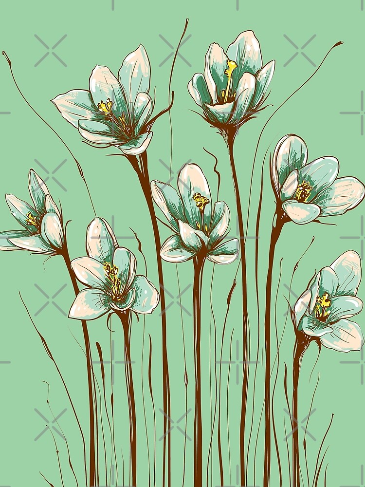 Beautiful Wild Flowers blue green and white by Artcraft-Ink