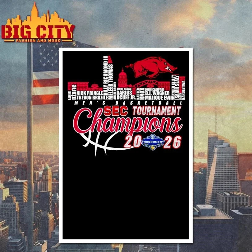 Official Arkansas Razorbacks men’s basketball 2026 sec tournament champions name sky line