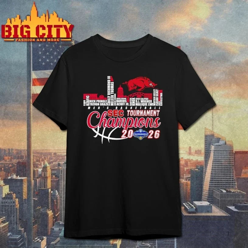Official Arkansas Razorbacks men’s basketball 2026 sec tournament champions name sky line