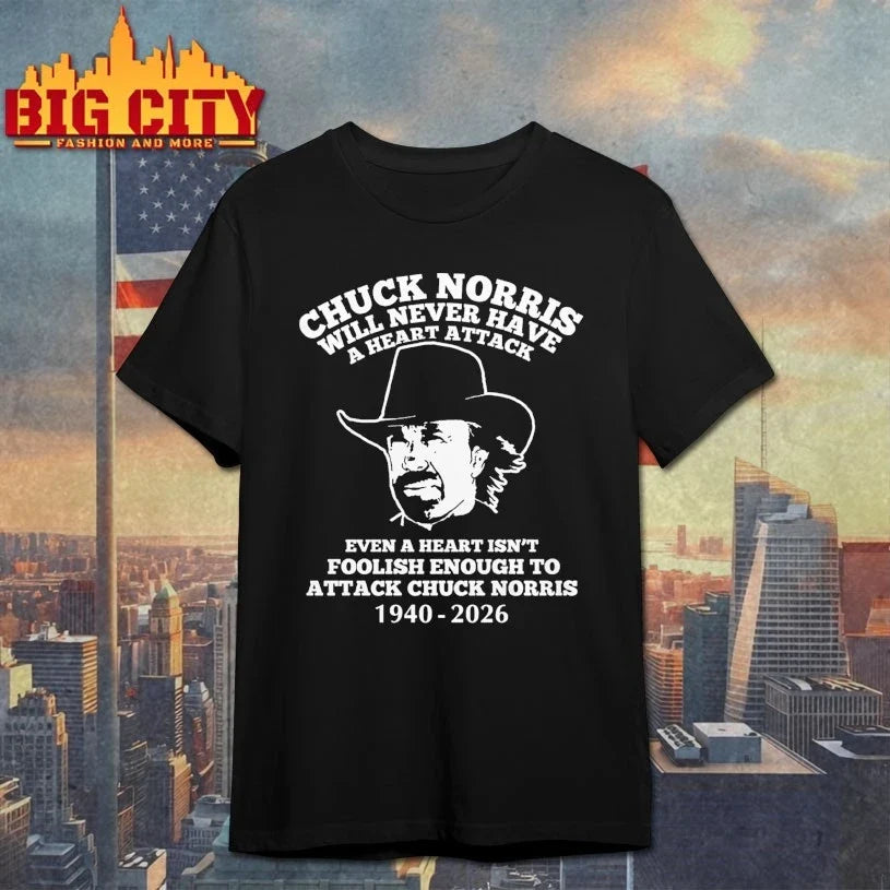 Official Chuck Norris will never have a heart attack even a heart isn’t foolish enough to attack Chuck Norris 1940-2026 shirt