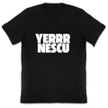 Yerrr Nescu White Text V-Neck Unisex