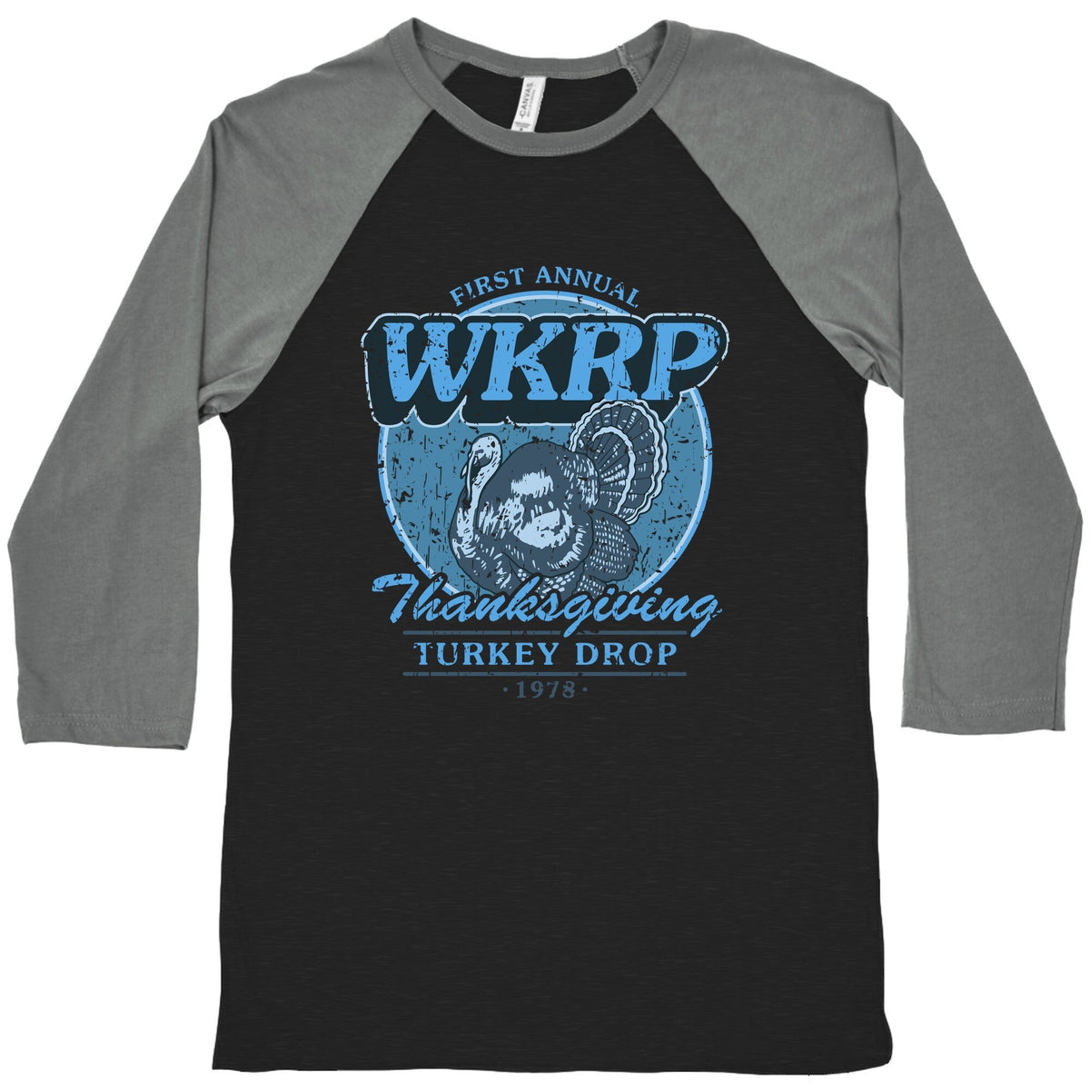 WKRP Turkey Drop Baseball Tee Unisex