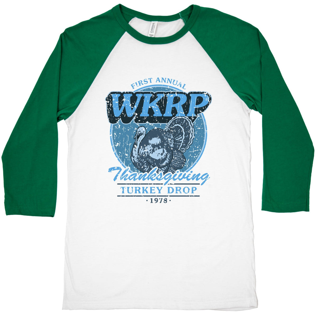 WKRP Turkey Drop Baseball Tee Unisex