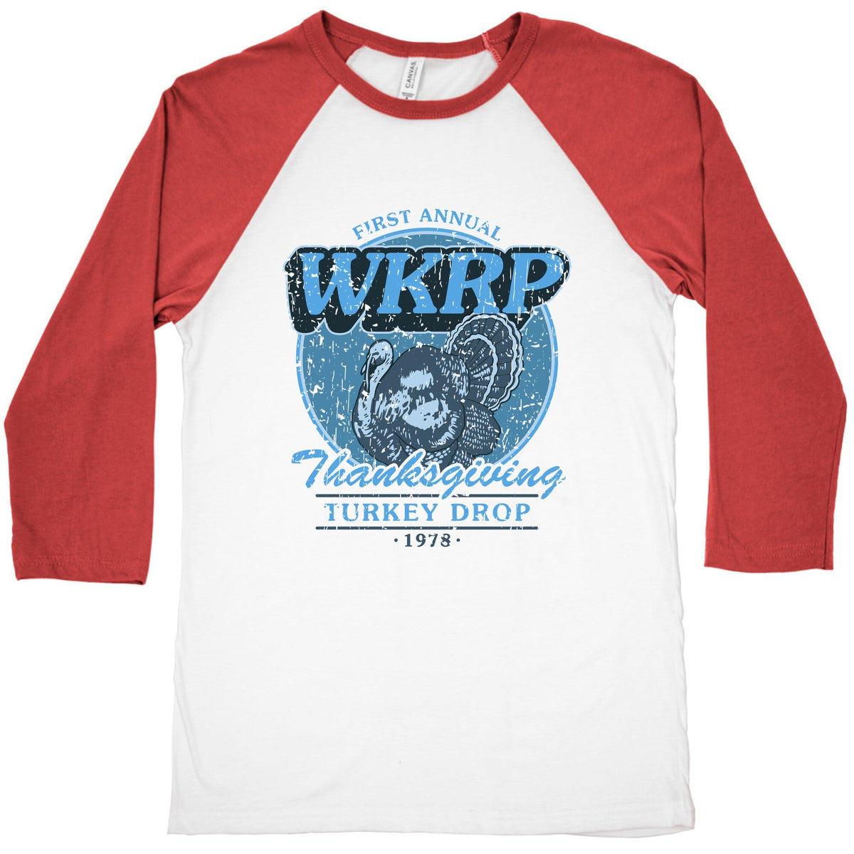 WKRP Turkey Drop Baseball Tee Unisex
