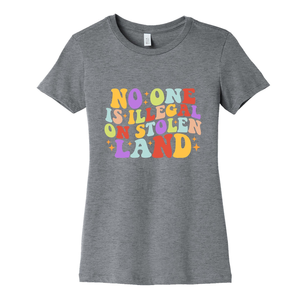 No One Is Illegal On Stolen Land Retro Womens Cotton Tee Unisex