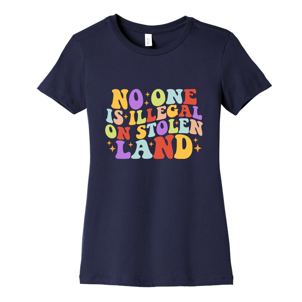 No One Is Illegal On Stolen Land Retro Womens Cotton Tee Unisex