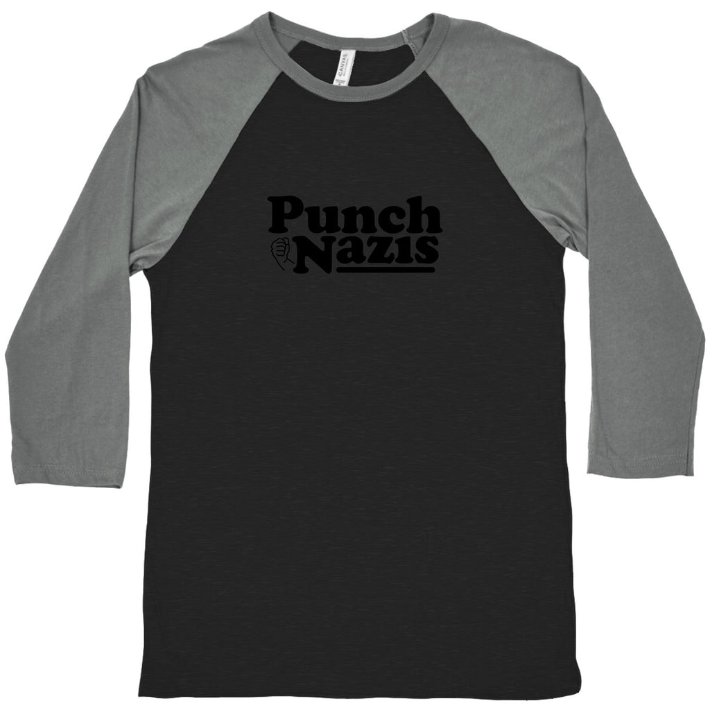 Punch Nazis Black Text Baseball Tee Unisex