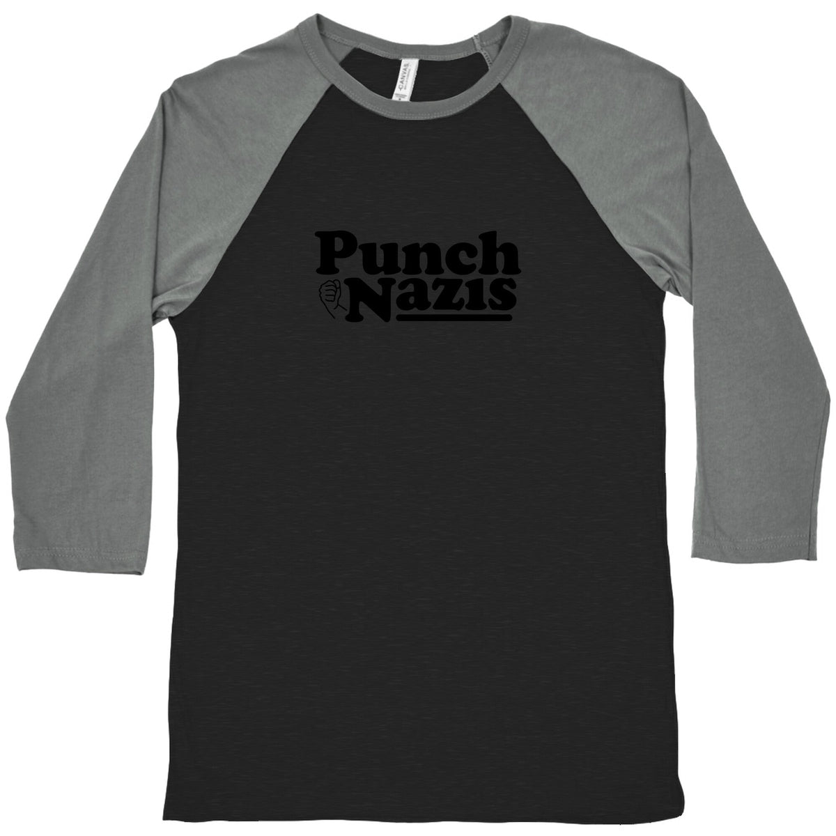 Punch Nazis Black Text Baseball Tee Unisex