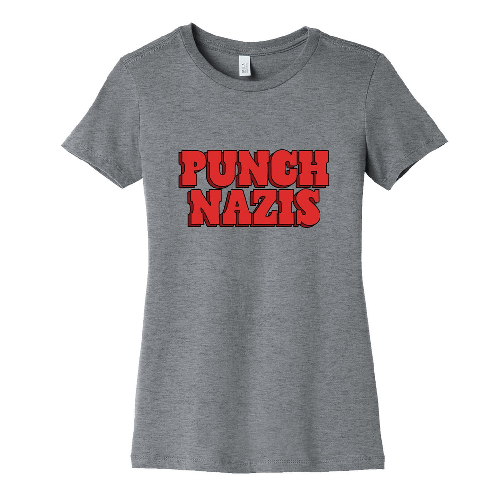 Punch Nazis Red Text Womens Cotton Tee Unisex