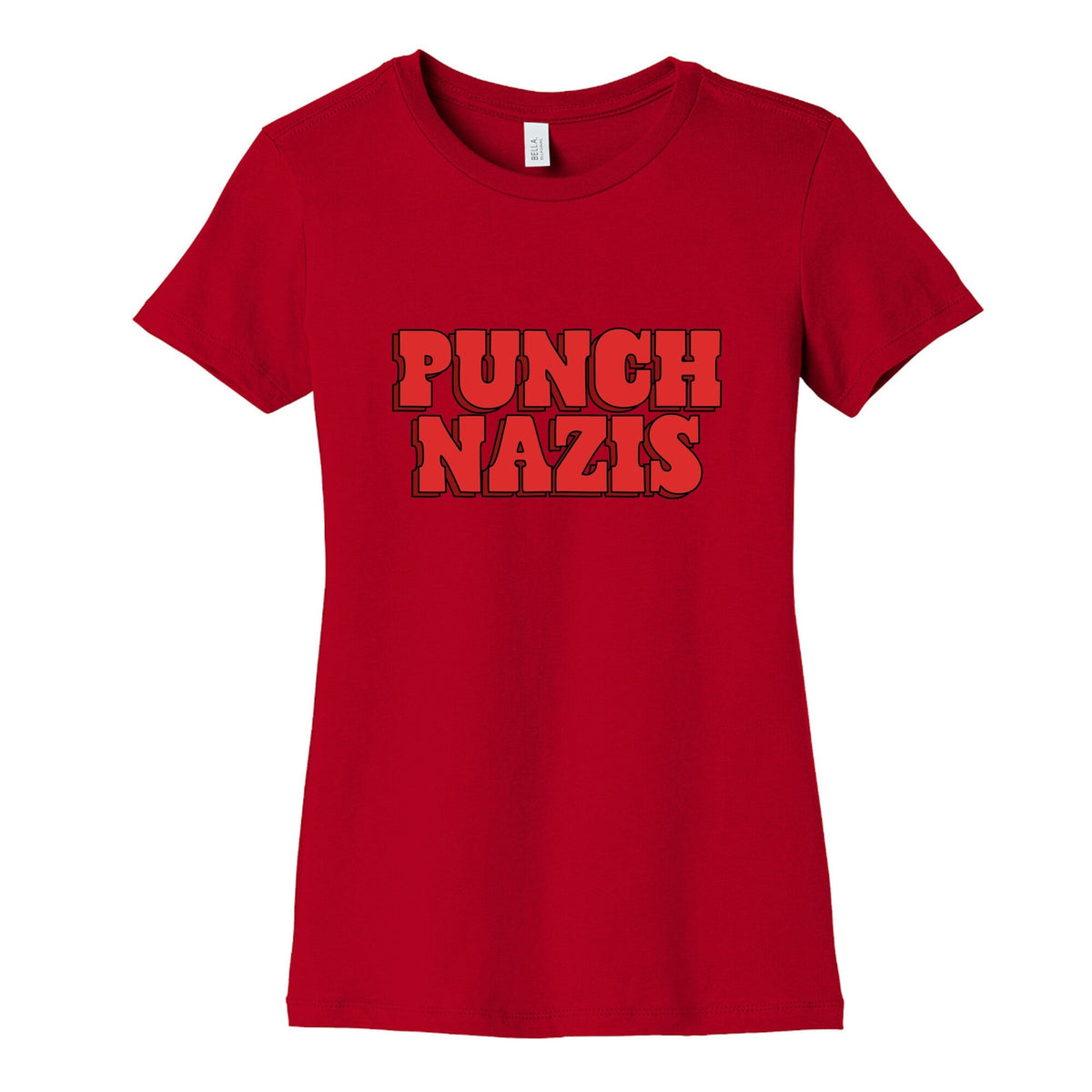 Punch Nazis Red Text Womens Cotton Tee Unisex