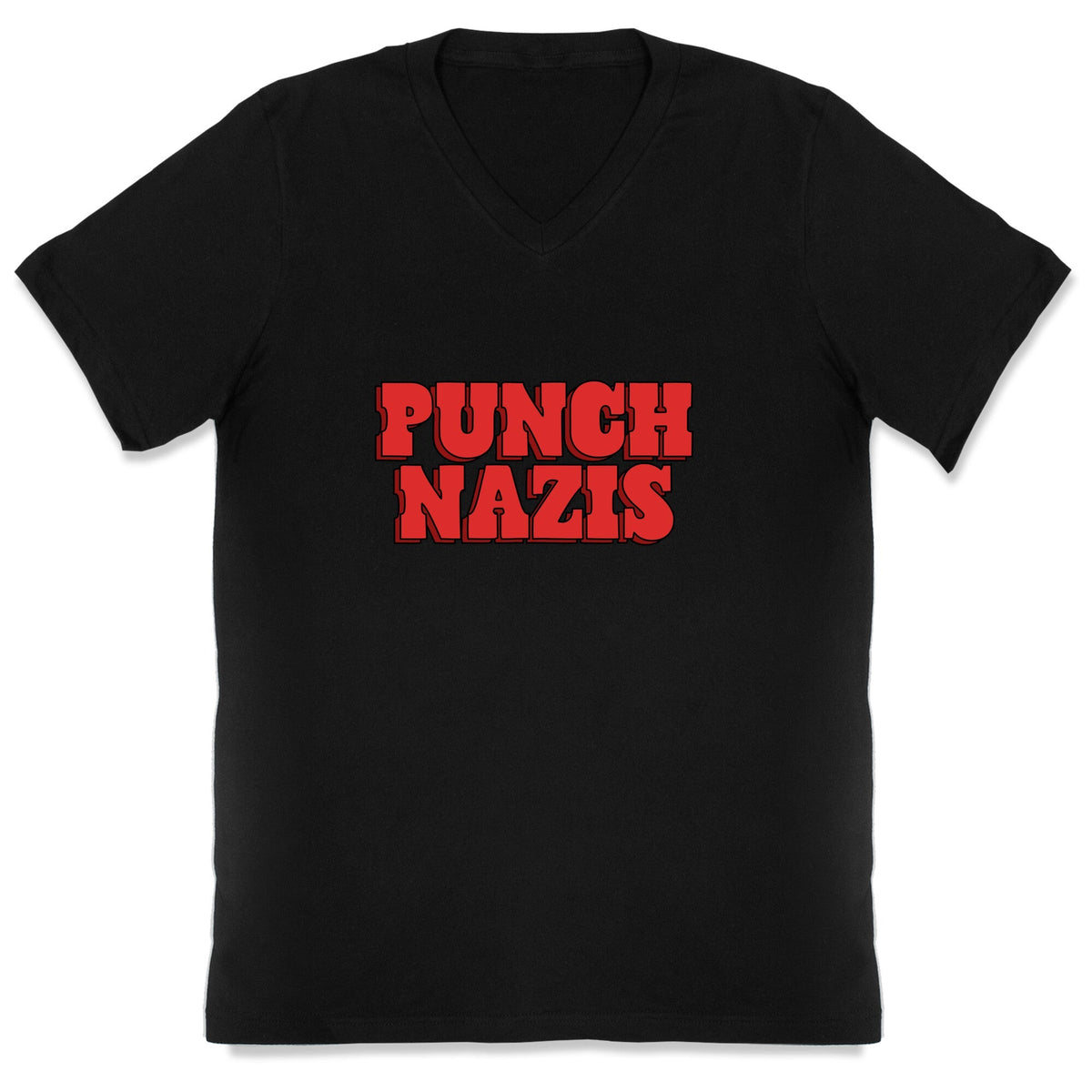 Punch Nazis Red Text V-Neck Unisex