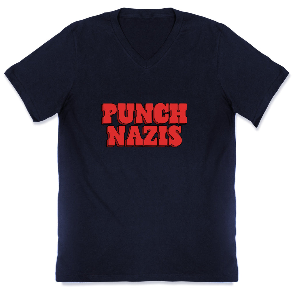 Punch Nazis Red Text V-Neck Unisex