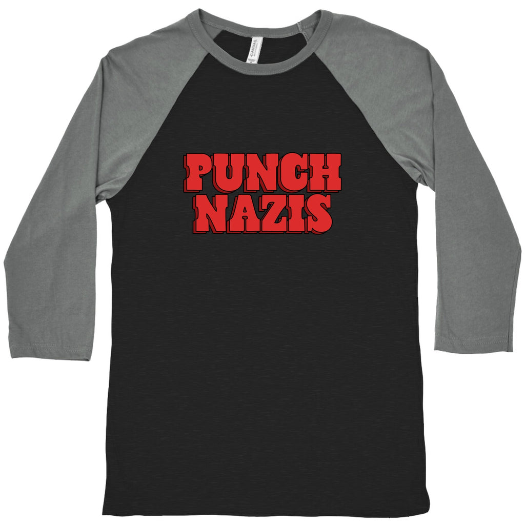 Punch Nazis Red Text Baseball Tee Unisex