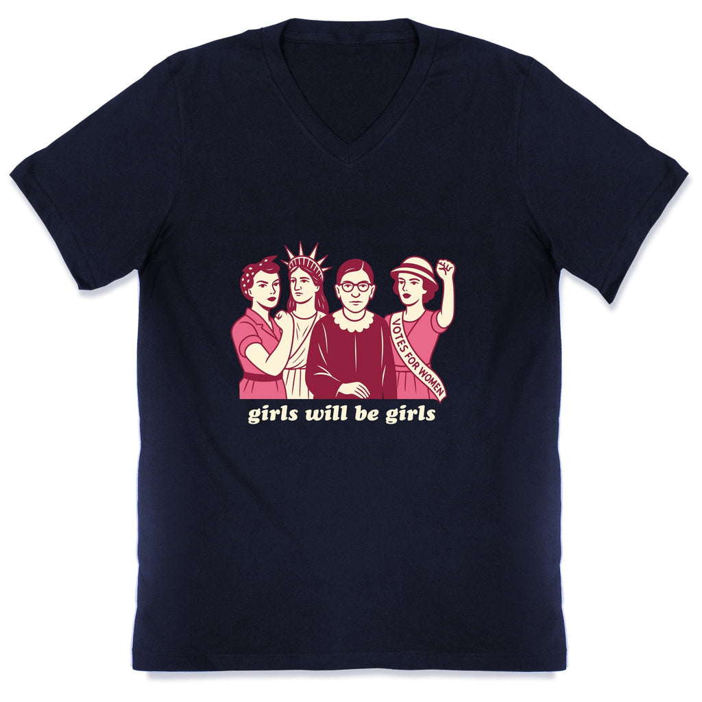 Girls Will Be Girls Fourth of July V-Neck Unisex
