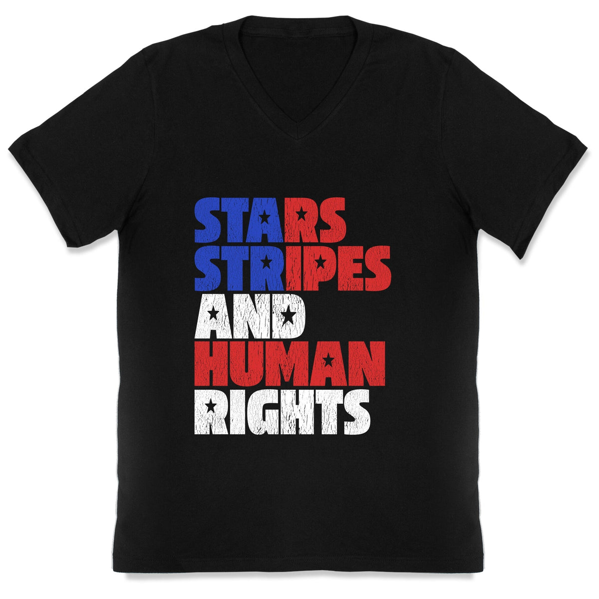 Starts Stripes Human Rights July 4th V-Neck Unisex