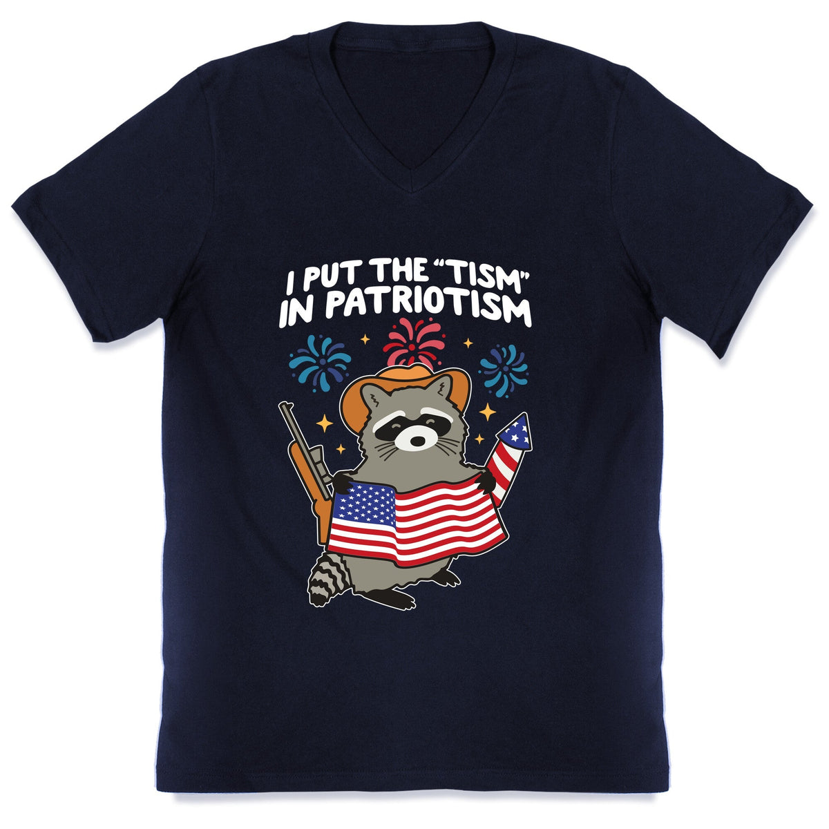 Tism In Patriotism Racoon V-Neck Unisex