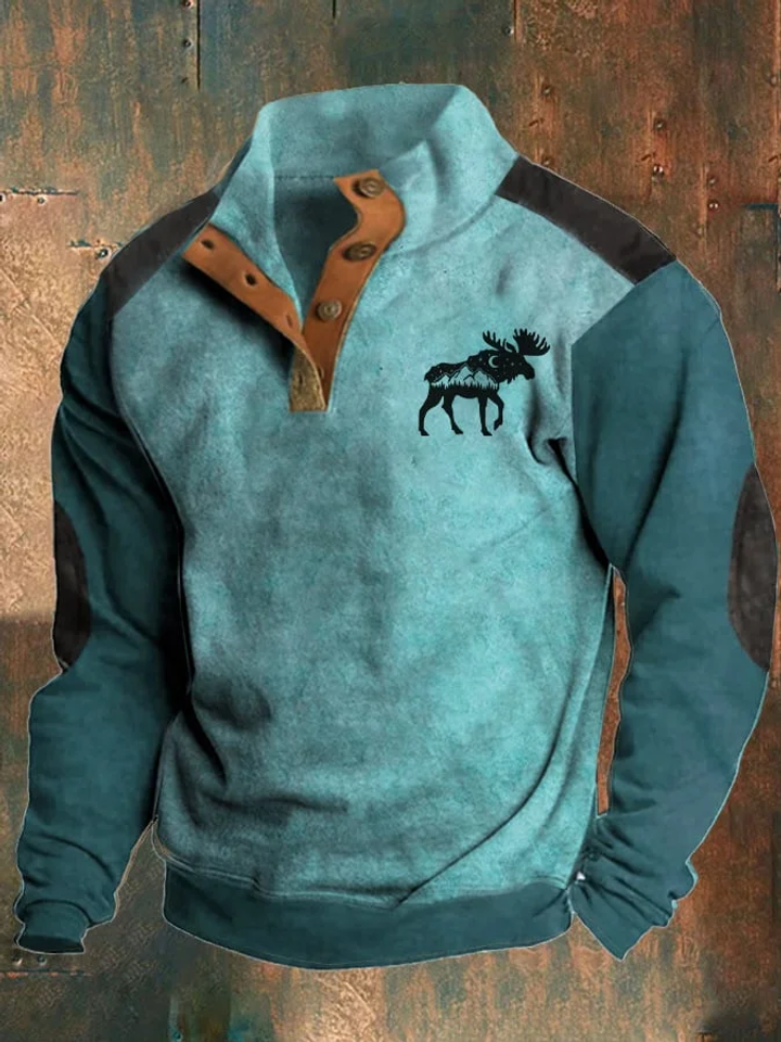 Retro Casual Western Print Stand Collar Unisex