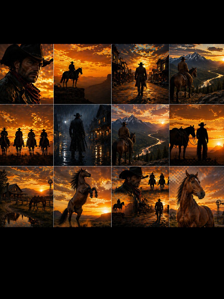 Cinematic Cowboy Sunset Collage – Western Horses & Wild West Art by  QuarterHorseArt by Just my Studio
