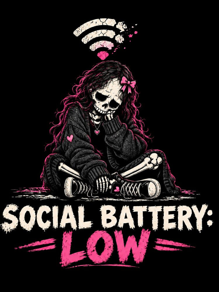 Social Battery Low Skeleton Girl | Gothic Introvert by SKELORRA