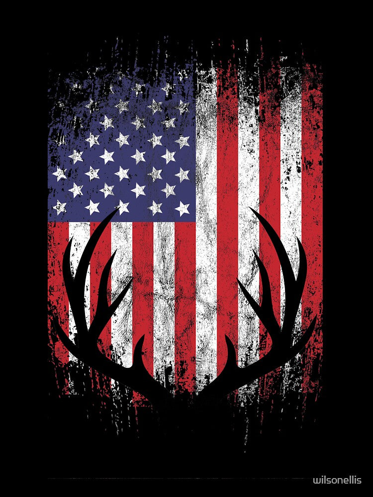 Deer Hunting American Flag Whitetail Buck Antlers by wilsonellis