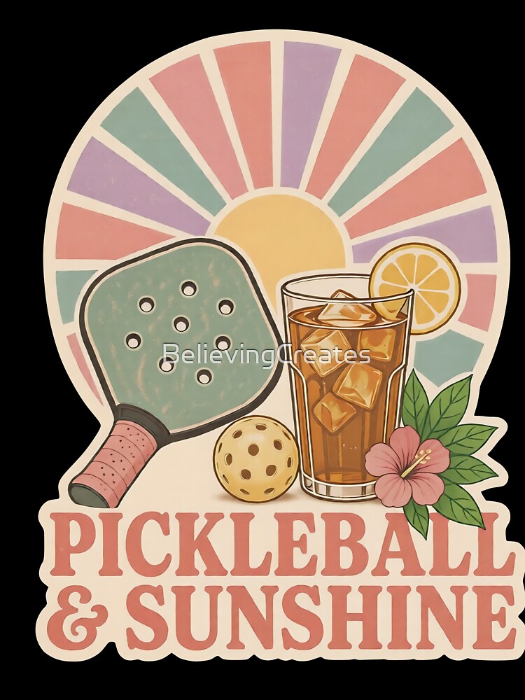 Funny pickleball quote for girls - Pickleball and sunshine - Vintage retro pickleball art by BelievingCreate