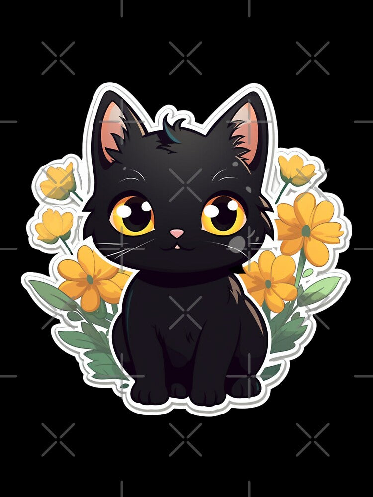 Black cat with flowers by TTlab