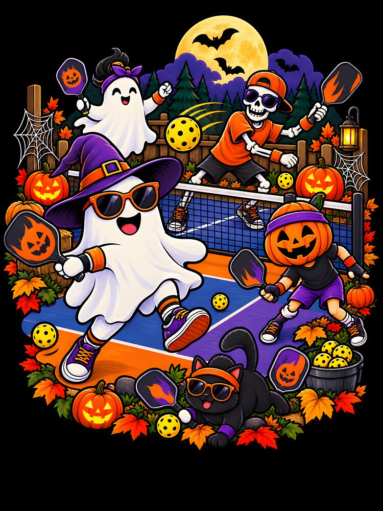 Cute Halloween Pickleball Ghost Pumpkin Spooky Sports Fall Design by Tbenghali