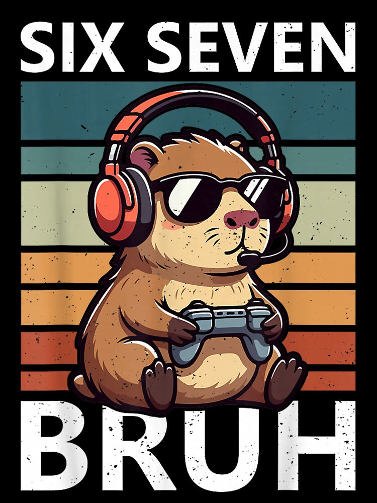 Six Seven Bruh 67 Meme Funny Capybara Retro Gaming Kids Boys Art for Men Women Kids , Capybara Gift Lover by DZIRI NAJAT