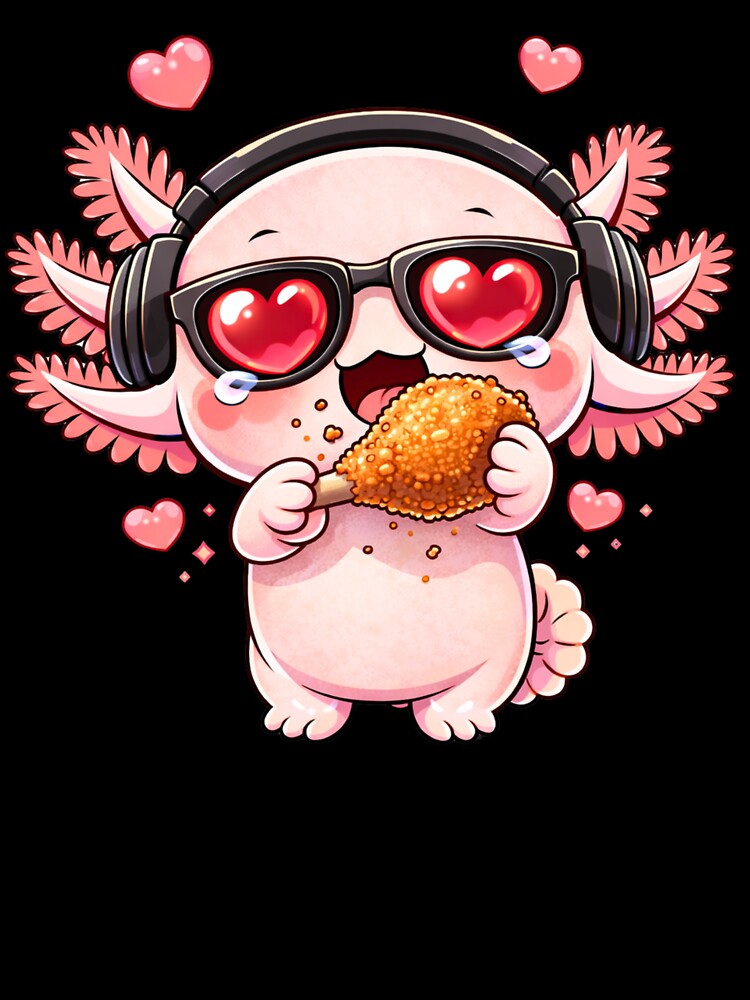 Fried Chicken Addict Axolotl – Cute Kawaii Axolotl Eating Fried Chicken Chibi Anime Design by ColorSplash123