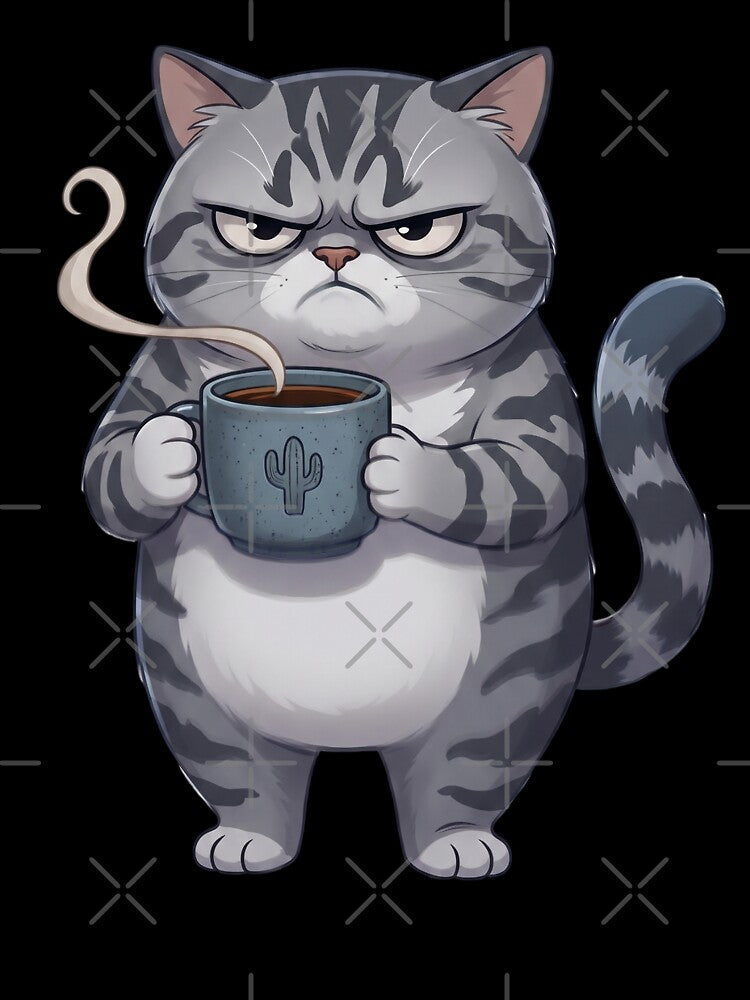 Grumpy Grey Tabby Cat Coffee Mug Cactus by CrystalMineArts