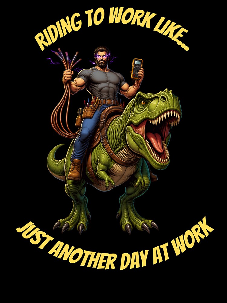 Electrician Riding T-Rex To Work - Funny Sparky Gift by UTkiKK
