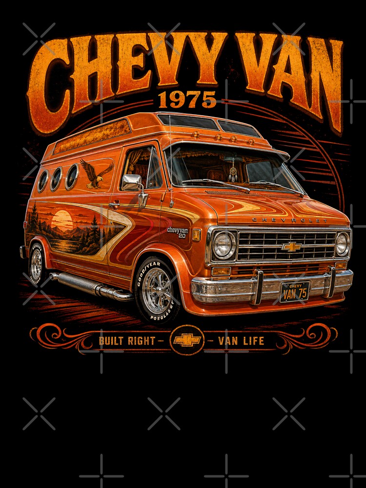 1975 Chevrolet G20 Custom Van 70s Van Culture Vintage Art by TheArtOfCar