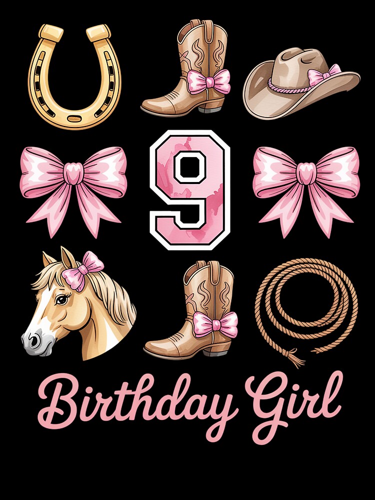 Coquette Bow 9th Birthday Girl Cowgirl 9 Year Old Western by catsdothingz
