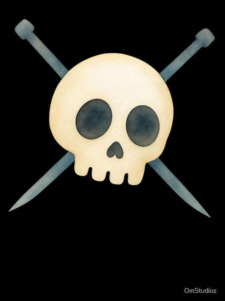 skull knitter, skull with knitting needle "crossbones" by OmStudioz